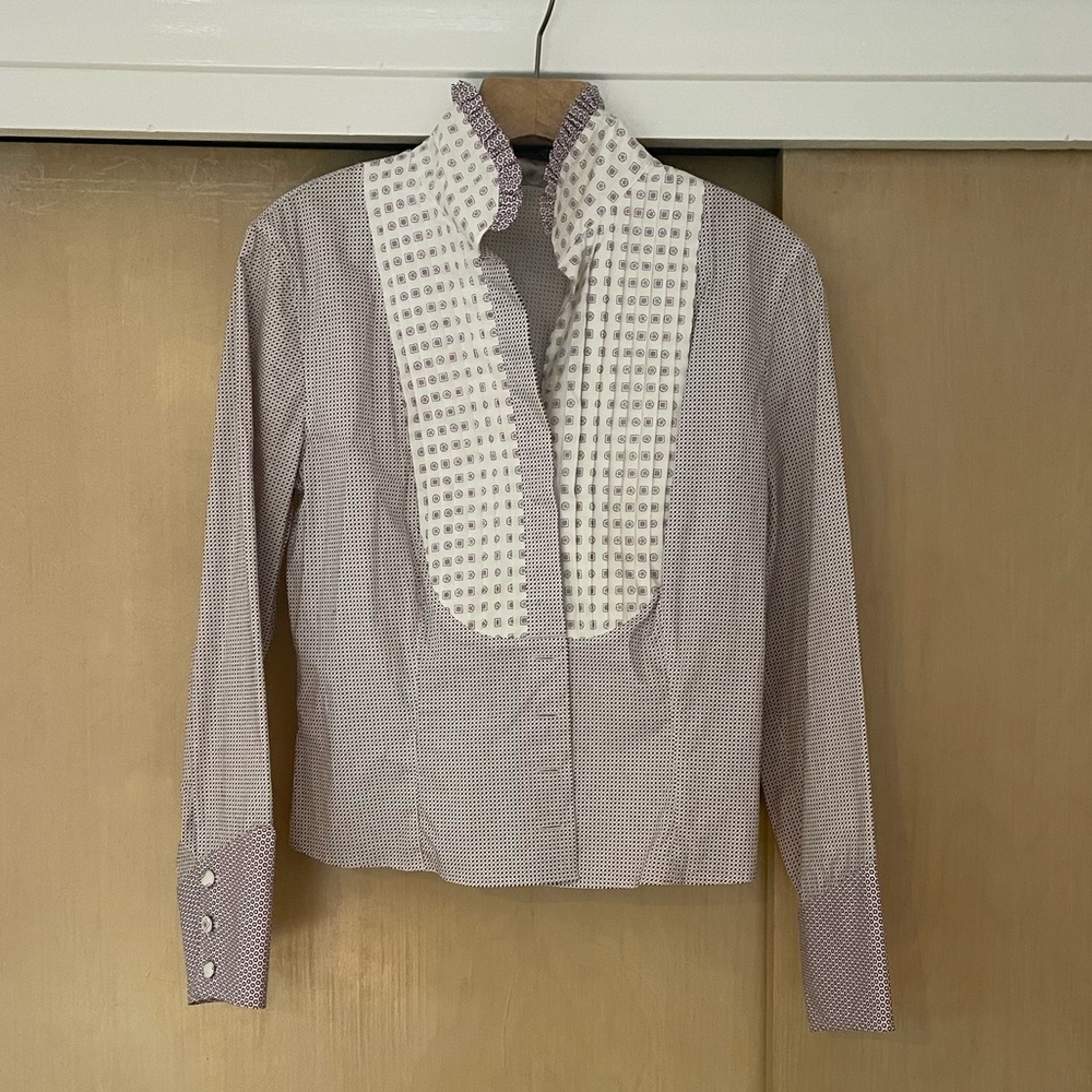 Etro Womens Button Down Shirt Sz 46, Color: Purple/white